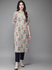 Anouk Women Off-White Printed Kurta with Trousers