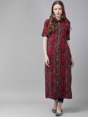 Anouk Women Maroon Printed Straight Kurta