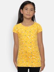 Palm Tree Girls Yellow Printed Round Neck T-shirt