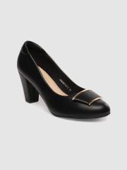 Tresmode Women Black Solid Leather Pumps