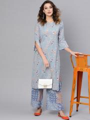 AKS Women Blue Printed Kurta with Palazzos