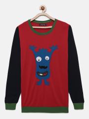 Allen Solly Junior Boys Red & Blue Printed Sweater