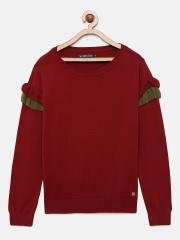 Allen Solly Junior Girls Maroon Solid Sweater