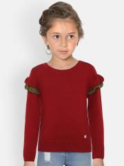 Allen Solly Junior Girls Maroon Solid Sweater