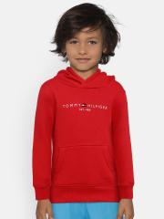 Tommy Hilfiger Boys Red Solid Hooded Sweatshirt