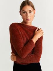 MANGO Women Rust Orange Solid Pullover with Fuzzy Detail