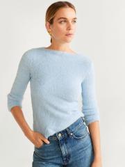 MANGO Women Blue Solid Pullover Sweater