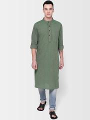 Fabindia Men Green Solid Straight Kurta