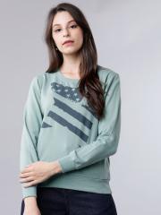 Tokyo Talkies Women Green Printed Sweatshirt