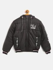 Fort Collins Boys Black Solid Hooded Bomber Jacket