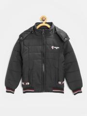 Fort Collins Boys Black Solid Hooded Bomber Jacket