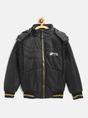 Fort Collins Boys Black Solid Hooded Bomber Jacket