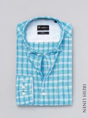 INVICTUS Blue & White Checked Slim Fit Pure Linen Formal Shirt