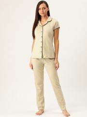 Sweet Dreams Women Beige Solid Night Suit