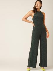 MANGO Women Green Shimmered Basic Jumpsuit