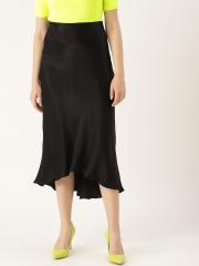 MANGO Women Black Solid Straight Skirt With Satin Finish