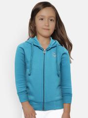 Cayman Girls Blue Solid Hooded Sweatshirt