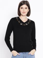 Cayman Women Black Solid Sweater