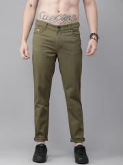 Roadster Men Olive Green Regular Fit Solid Chinos