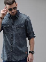 Roadster Men Blue Regular Fit Faded Denim Casual Shirt