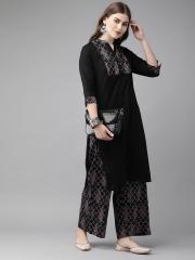 Anouk Women Black Printed Kurta with Trousers