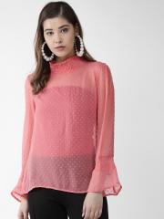 plusS Women Pink Self Design Top