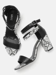 Lavie Women Black & White Solid Heels with Snakeskin Textured Detail