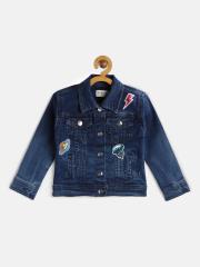 Gini and Jony Girls Blue Solid Denim Jacket