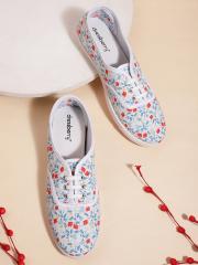 DressBerry Women White & Blue Printed Sneakers