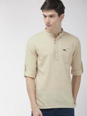 The Indian Garage Co Men Beige Solid Straight Kurta