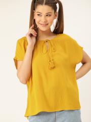 DressBerry Women Mustard Yellow Solid Top