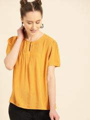 DressBerry Women Mustard Yellow Solid Top