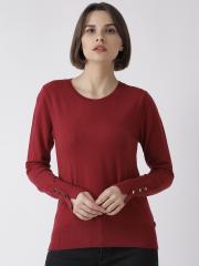 Madame Women Maroon Solid Sweater