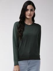 Madame Women Green Solid Sweater