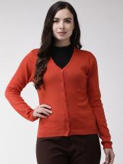 Madame Women Rust Orange Solid Cardigan