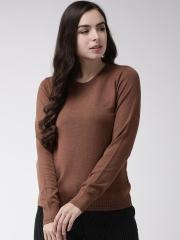 Madame Women Brown Solid Pullover Sweater