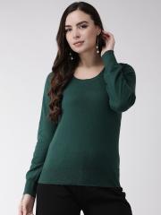 Madame Women Green Solid Sweater