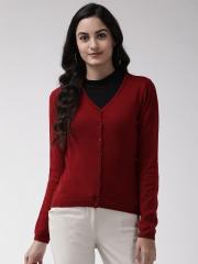 Madame Women Maroon Solid Cardigan