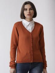 Madame Women Rust Orange Solid Cardigan