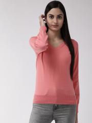 Madame Women Peach-Coloured Solid Sweater