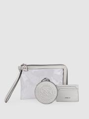 GUESS Women Set of 2 Transparent & Silver-Toned Purses & 1 Card Holder