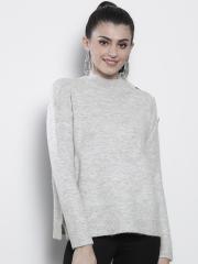 DOROTHY PERKINS Women Grey Melange Solid Sweater