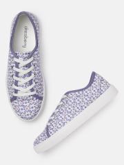 DressBerry Women White & Blue Printed Sneakers