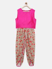 YK Girls Pink & Beige Solid Top with Dhoti Pants