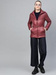 SASSAFRAS Women Maroon Solid Puffer Jacket