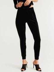 MANGO Women Black Solid Trousers