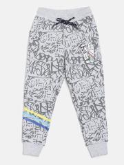 Gini and Jony Boys Grey Melange Printed Joggers