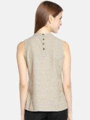 AND Women Beige Solid Top With Button Detail