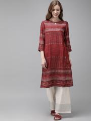 Anouk Women Maroon Printed Straight Kurta