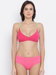 Clovia Women Pink Solid Lingerie Set COMBBP59432B